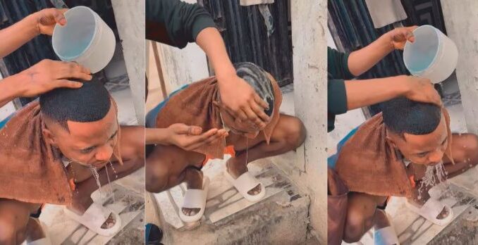 Viral video of a barber using egg to wash the head of his client after giving him amazing haircut